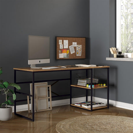 Birou Nonvi Lemn natural cadru Metal, 42x60x75 cm