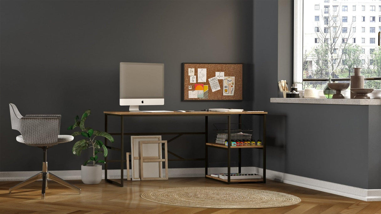 Birou Nonvi Lemn natural cadru Metal, 42x60x75 cm