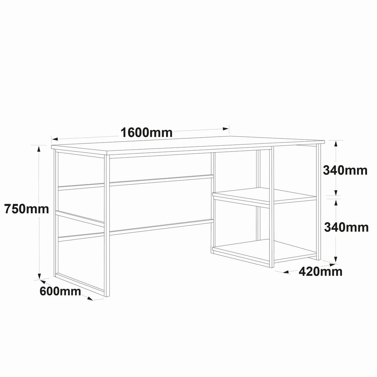 Birou Nonvi Lemn natural cadru Metal, 42x60x75 cm