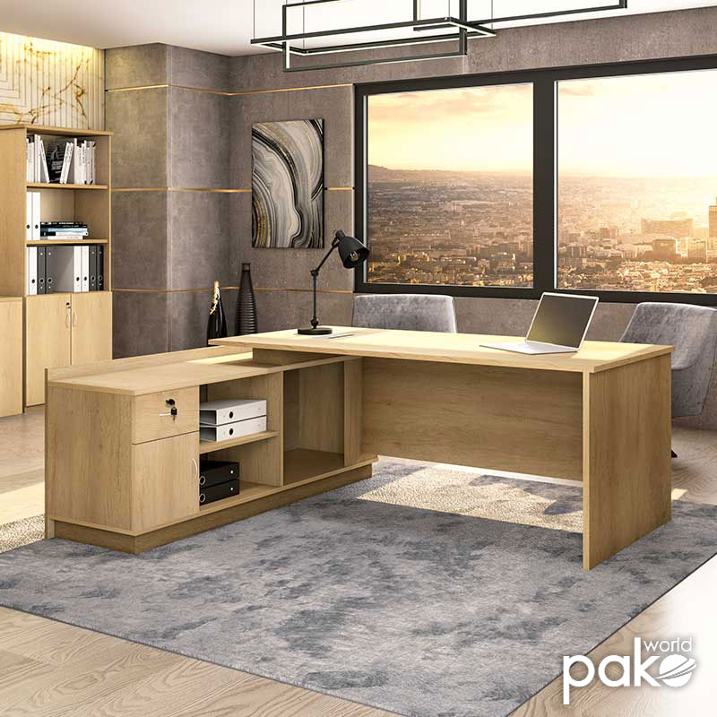 Birou profesional Amazon colt stanga, Sonoma, 180x160x76 cm, perspectiva suplimentara