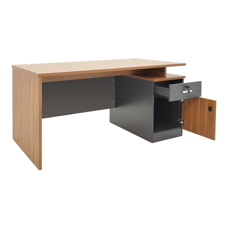 Birou profesional cu spatiu de munca Oscar, Nuanta nuc-gri închis, lemn, 180x90x76 cm, detaliu produs