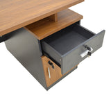 Birou profesional cu spatiu de munca Oscar, Nuanta nuc-gri închis, lemn, 180x90x76 cm