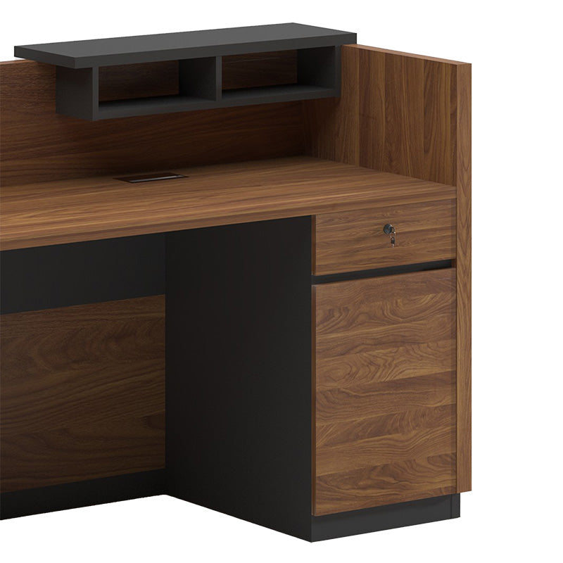 Birou receptie Oscar, Nuc - Antracit, 180x76x65 cm