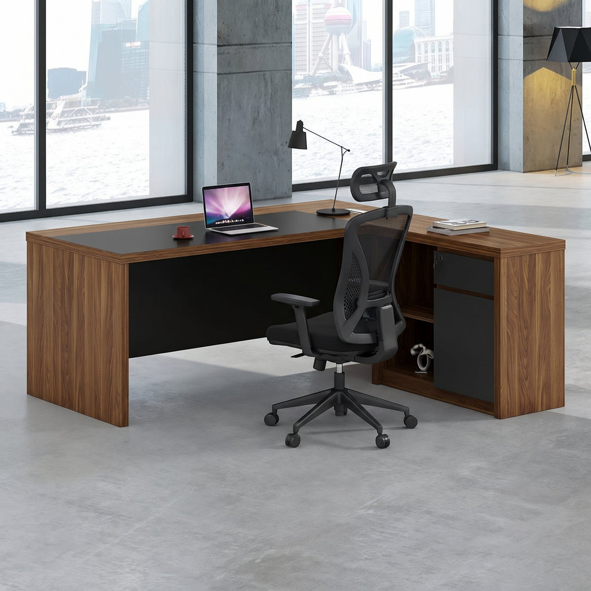 Birou reversibil de colt Oscar, nuc-Gri, 200x189x76 cm, imagine suplimentara