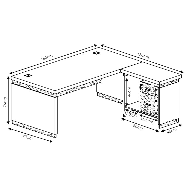 Birou reversibil Oscar, nuc- gri, 180x170x76 cm