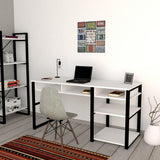 Birou Serho cu 5 rafturi, Alb - Negru, 150x59x76 cm