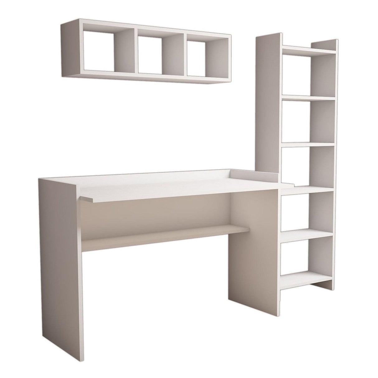 Birou si raft Hera, 3 Piese, Alb, 118x80x58 cm