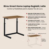 Birou Smart Home Laptop Reglabil, Latte, Natur, 40x60x43-73 cm