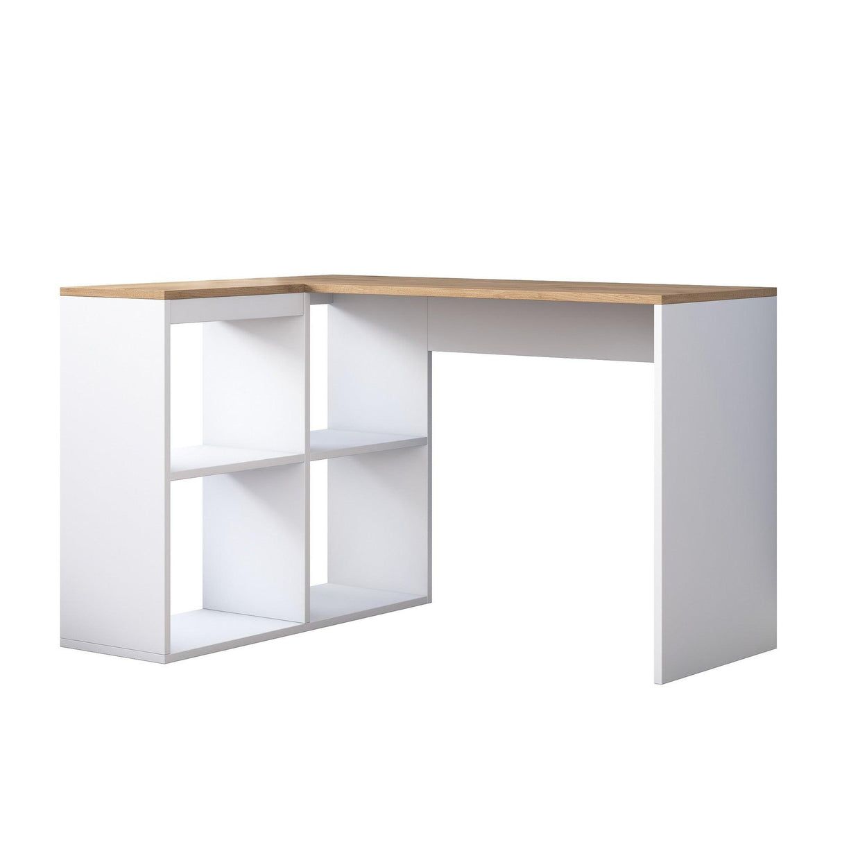 Birou Tip L Yusuf, Alb - Stejar, 120x75x50 cm
