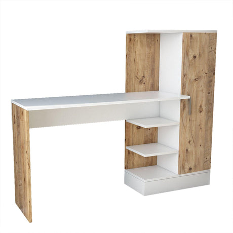 Birou Vexy cu raft si Biblioteca cu Usa, Alb/Crem, 152.3x40x120 cm
