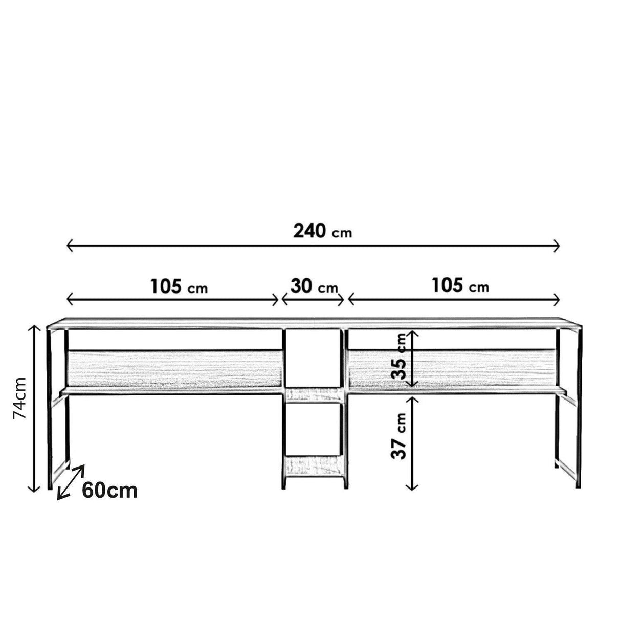 Birou Workstation Double, L189, Nuc, 240x74x60 cm