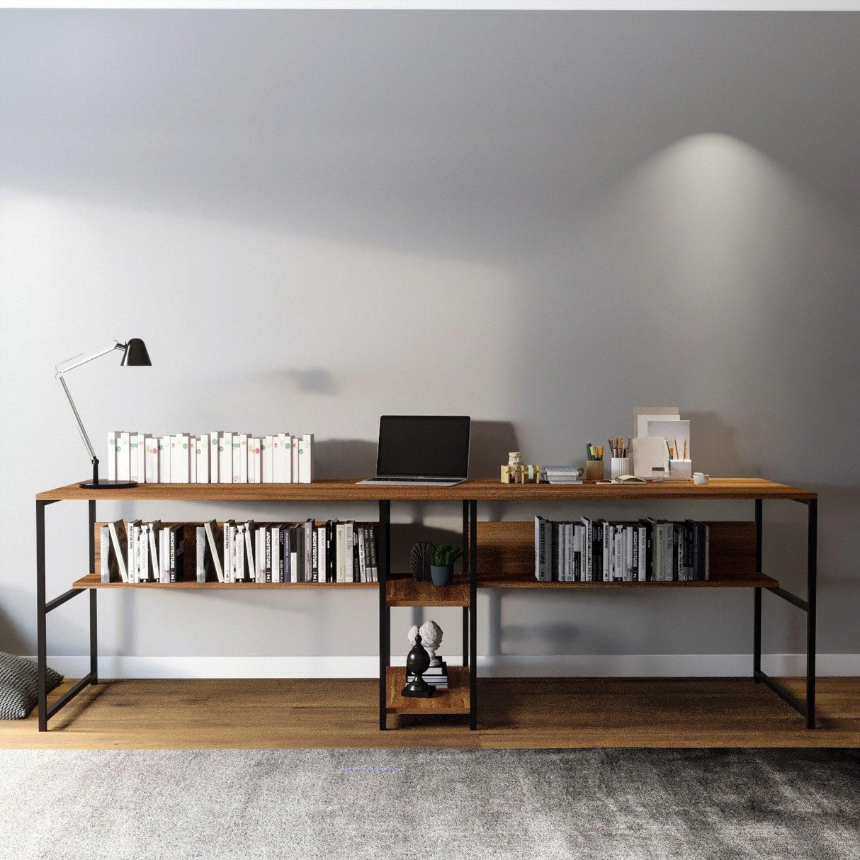Birou Workstation Double, L189, Nuc, 240x74x60 cm