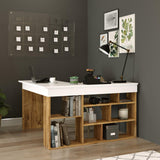 Birou Zellow Tip L cu Rafturi, 129x72x120 cm - Stejar