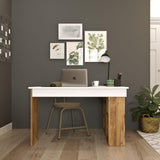 Birou Zellow Tip L cu Rafturi, 129x72x120 cm - Stejar