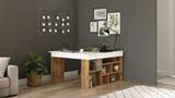 Birou Zellow Tip L cu Rafturi, 129x72x120 cm - Stejar