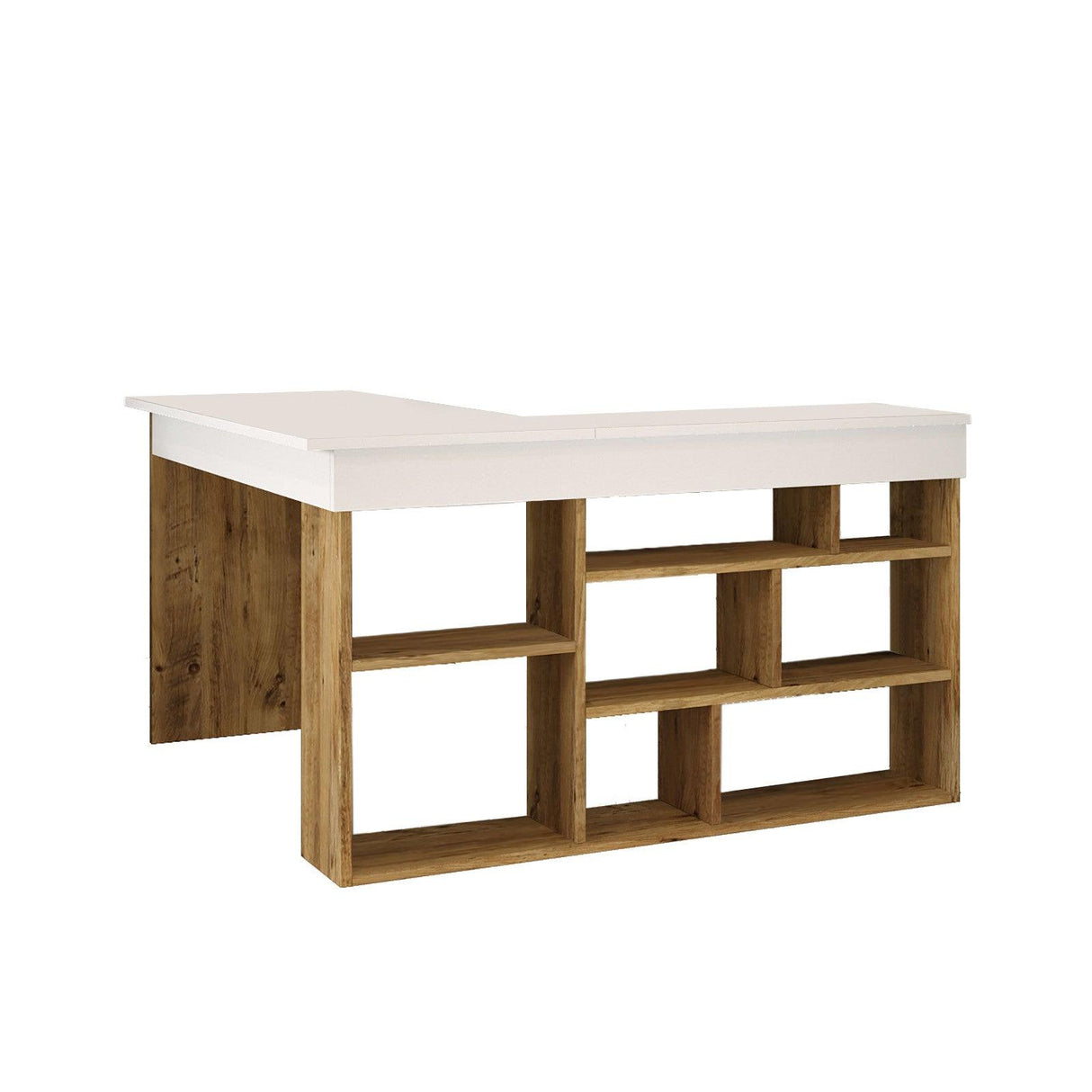 Birou Zellow Tip L cu Rafturi, 129x72x120 cm - Stejar