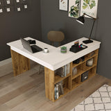 Birou Zellow Tip L cu Rafturi, 129x72x120 cm - Stejar