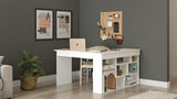 Birou Zellow Tip L cu Rafturi, 129x72x120 cm - Alb