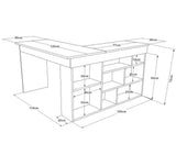 Birou Zellow Tip L cu Rafturi, 129x72x120 cm - Alb