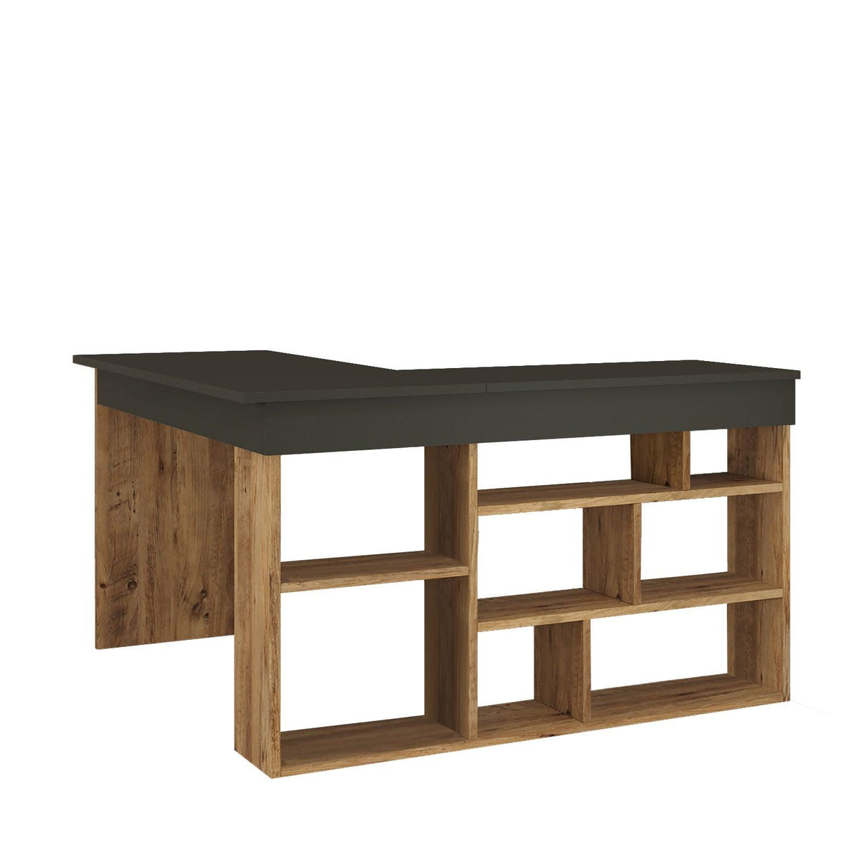 Birou Zellow Tip L cu Rafturi, 129x72x120 cm - Negru