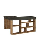 Birou Zellow Tip L cu Rafturi, 129x72x120 cm - Negru