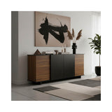 Bufet cu functie de depozitare Zafore, Lemn, Nuc/Marble Negru, 180x45x80 cm