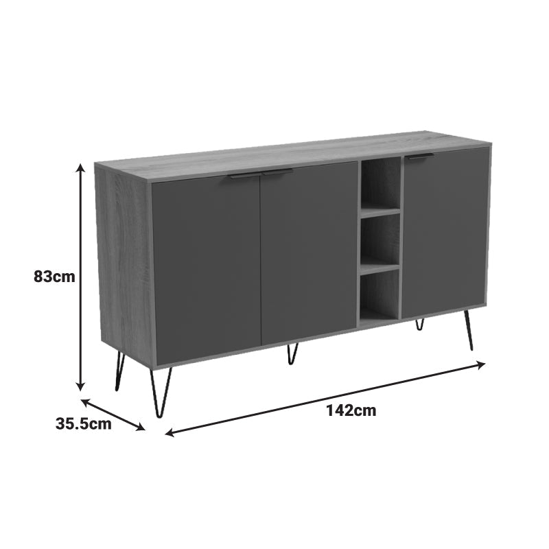 Bufet Balain, Lemn, 142x36x83 cm - Sonoma-Antracit