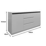 Bufet cu spatiu de depozitare Chiemo, Lemn, Alb, 160x40x93 cm