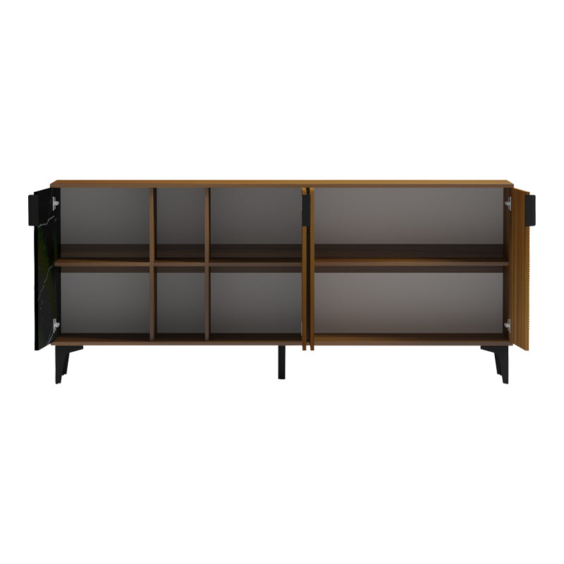 Bufet modern cu aspect marmură Riba, stil elegant, materiale, nuc-negru, 180x40x78 cm