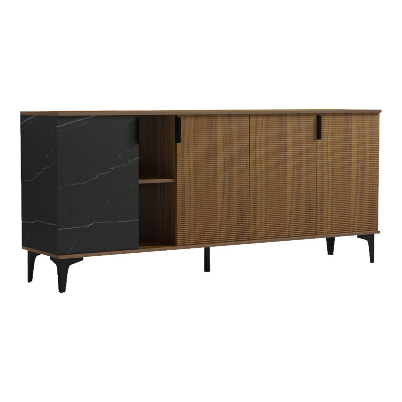 Bufet modern cu aspect marmură Riba, stil elegant, materiale, nuc-negru, 180x40x78 cm