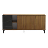 Bufet modern cu aspect marmură Riba, stil elegant, materiale, nuc-negru, 180x40x78 cm