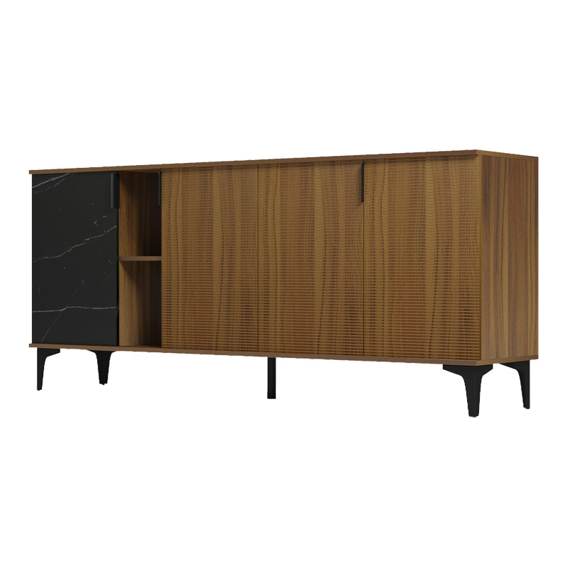 Bufet modern cu aspect marmură Riba, stil elegant, materiale, nuc-negru, 180x40x78 cm