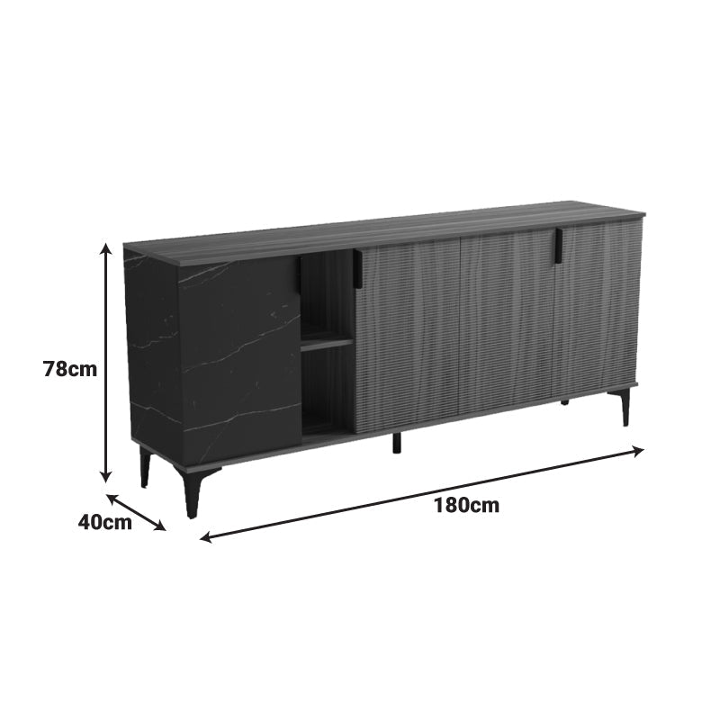 Bufet modern cu aspect marmură Riba, stil elegant, materiale, nuc-negru, 180x40x78 cm
