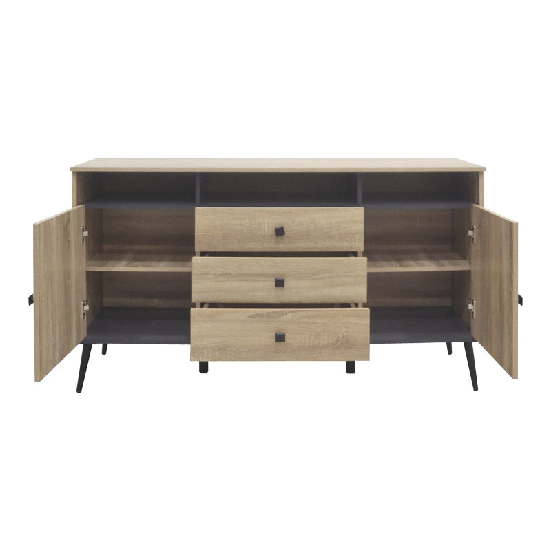 Bufet modern cu sertare Zezan, lemn, sonoma-gri închis, 140x41x80 cm, imagine suplimentara