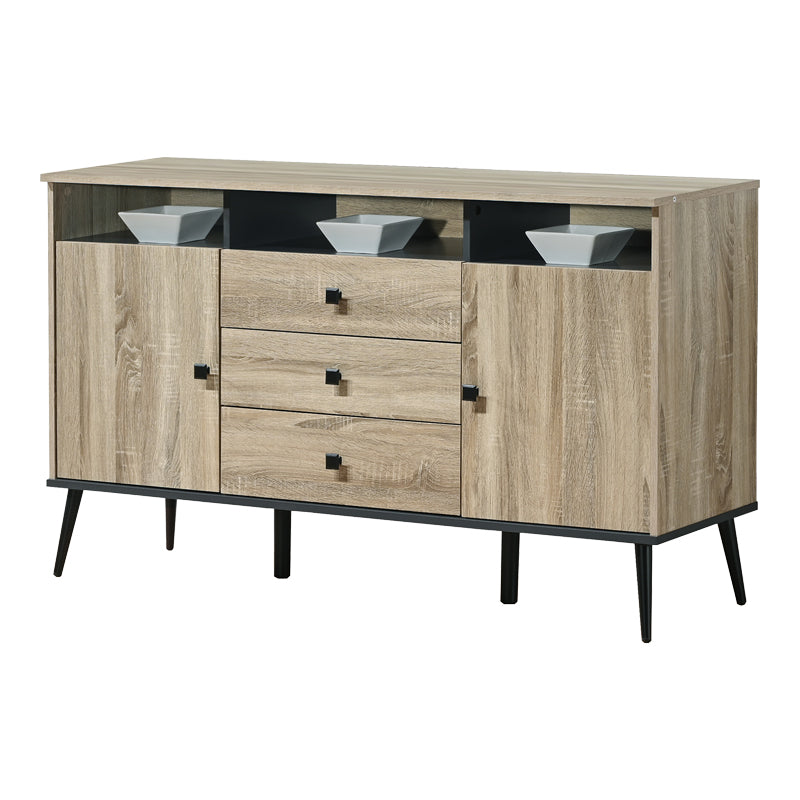 Bufet modern cu sertare Zezan, lemn, sonoma-gri închis, 140x41x80 cm, detaliu produs
