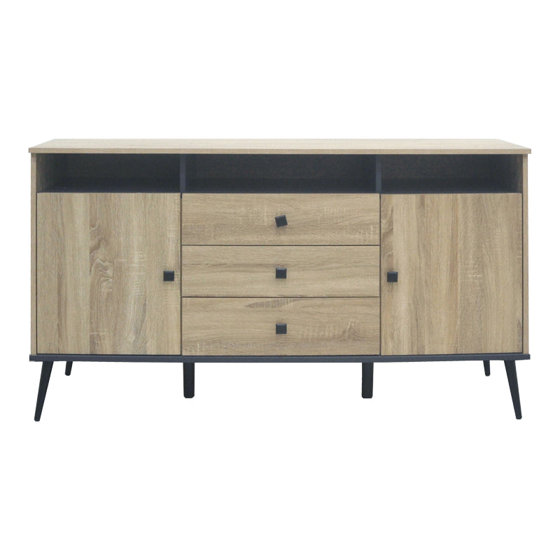 Bufet modern cu sertare Zezan, lemn, sonoma-gri închis, 140x41x80 cm, perspectiva suplimentara