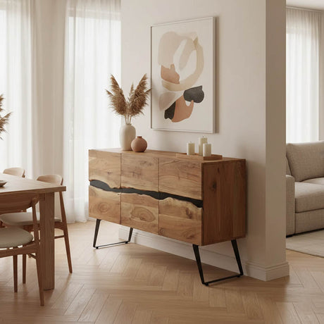 Comodă Imena, lemn de acacia, Natur, 148x43x86 cm