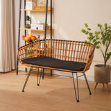 Canapea 2 locuri cu Naoki, Negru/Bej, Metal/Textil, 120x55x79 cm