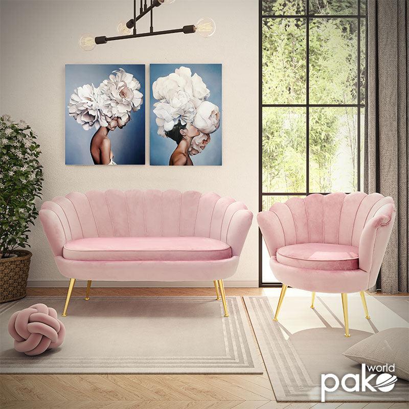 Canapea 2 locuri Daimon catifea, 134x70x77 cm - Roz