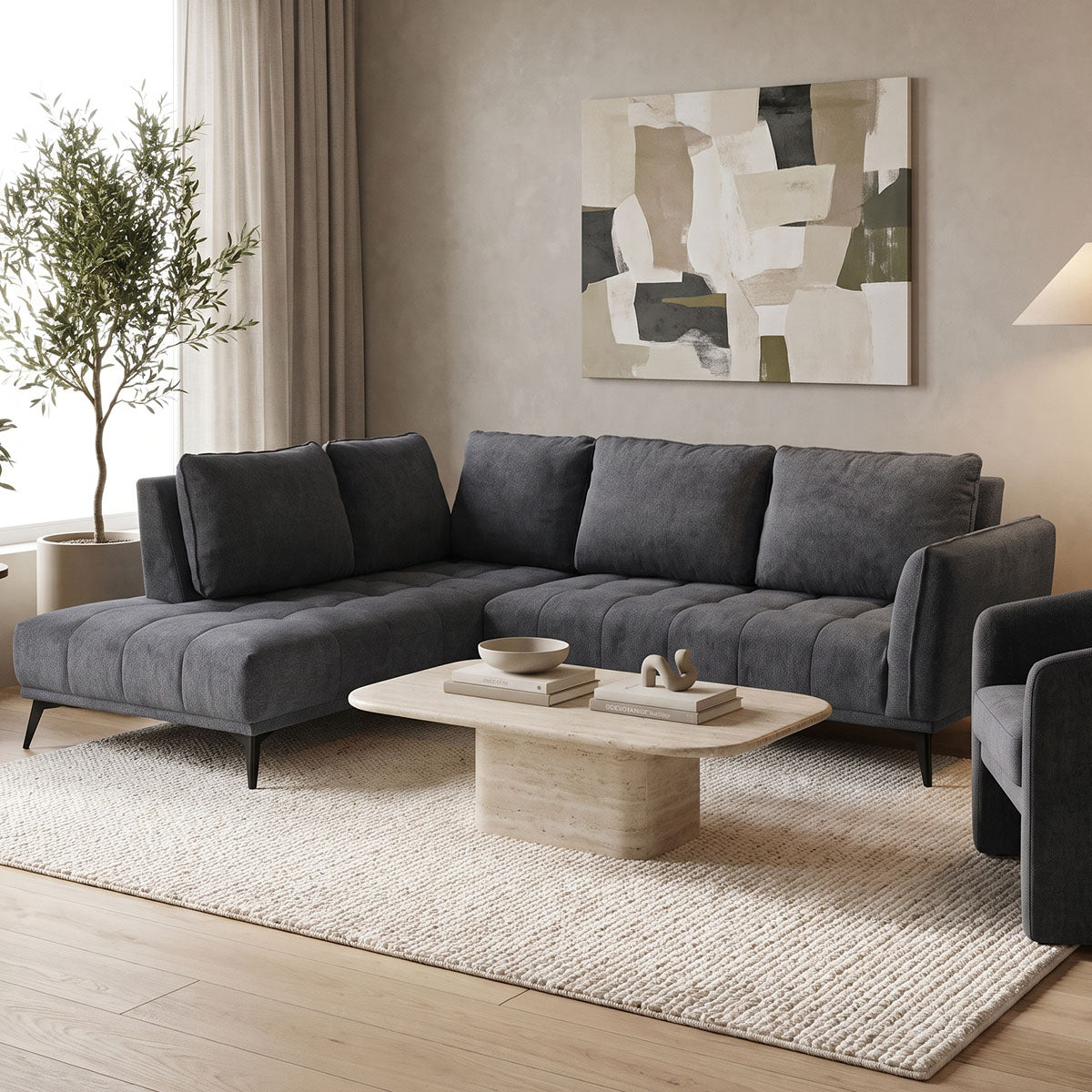 Canapea Belanza, colț dreapta, Diverse culori, 265x213x90 cm - Antracit | SKU: 371-000044 | Canapea Belanza, colț dreapta, 265x213x90 cm, varianta Antracit, produs pentru amenajarea locuinței, disponibil online în România la CasaMob
