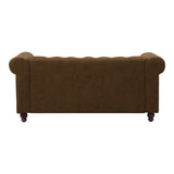 Canapea cu 2 locuri antichizata dintr-un tip incredibil de stofa maro Chesterfield, 160x84x67 cm