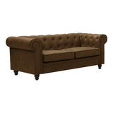 Canapea cu 2 locuri antichizata dintr-un tip incredibil de stofa maro Chesterfield, 160x84x67 cm