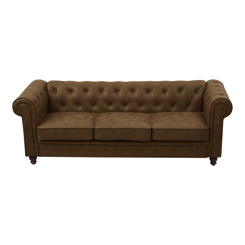Canapea cu 3 locuri de tip Chesterfield, din tesatura maro antichizata, 203x84x67 cm, detaliu produs