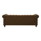 Canapea cu 3 locuri de tip Chesterfield, din tesatura maro antichizata, 203x84x67 cm