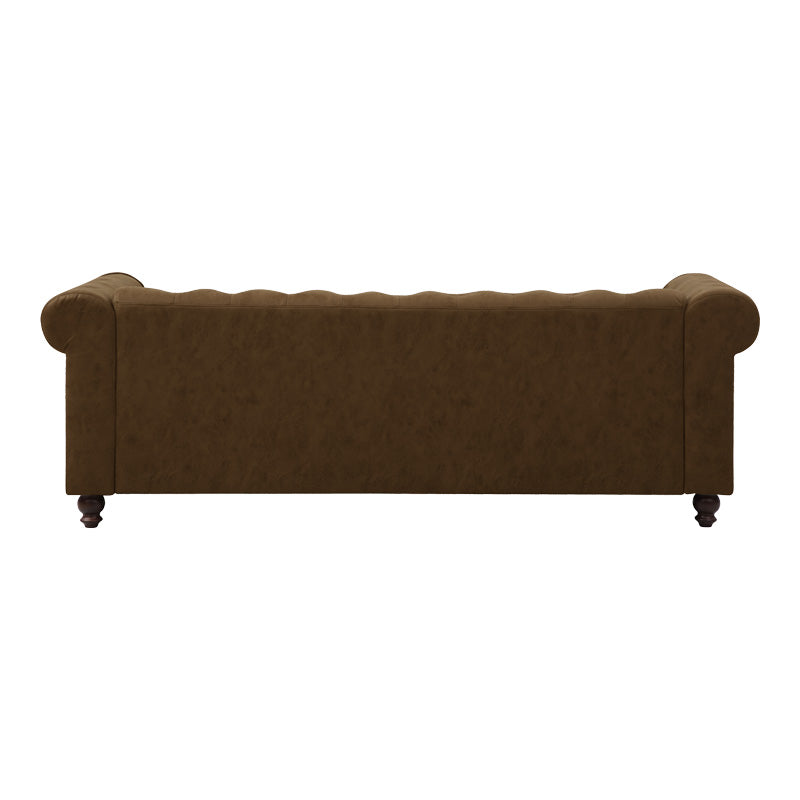 Canapea cu 3 locuri de tip Chesterfield, din tesatura maro antichizata, 203x84x67 cm, perspectiva suplimentara