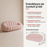 Canapea cu funcție Embrace, Țesătură bouclé, Bej - Roz, 180x105x65 cm - Roz