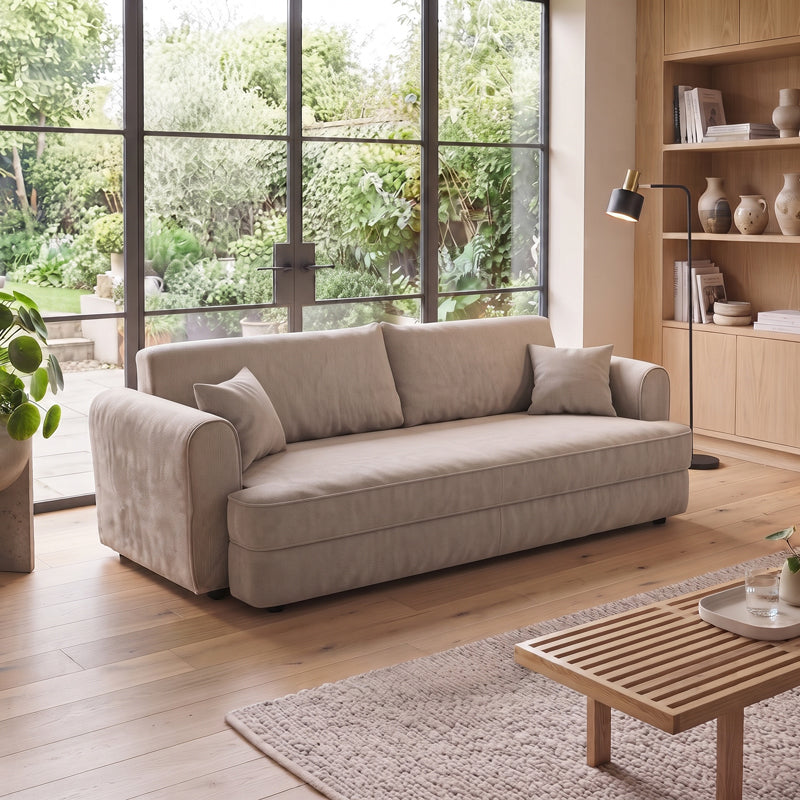 Bej | SKU: 074-000122 | Canapea extensibilă 3 locuri Storida, cu depozitare, 255x94x92 cm, varianta Bej, produs pentru amenajarea locuinței, disponibil online în România la CasaMob