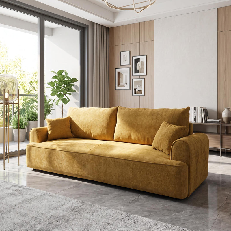 Galben | SKU: 074-000124 | Canapea extensibilă 3 locuri Storida, cu depozitare, 255x94x92 cm, varianta Galben, produs pentru amenajarea locuinței, disponibil online în România la CasaMob