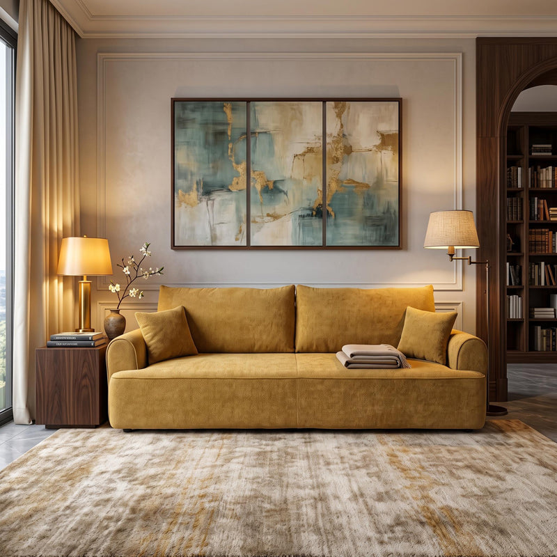 Galben | SKU: 074-000124 | Canapea extensibilă 3 locuri Storida, cu depozitare, 255x94x92 cm, varianta Galben, produs pentru amenajarea locuinței, disponibil online în România la CasaMob