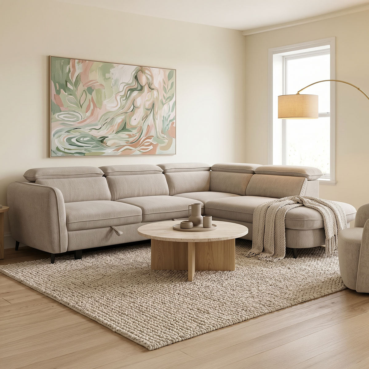 Canapea extensibilă Napia, colț stânga, Diverse culori, 249x210x98 cm - Bej | SKU: 371-000039 | Canapea extensibilă Napia, colț stânga, 249x210x98 cm, varianta Bej, produs pentru amenajarea locuinței, disponibil online în România la CasaMob